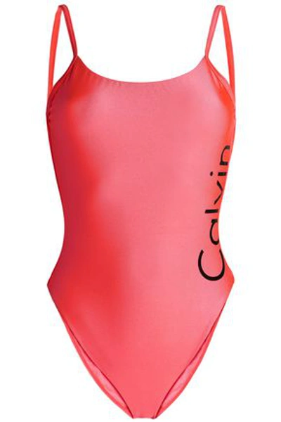 Calvin Klein Woman Open-back Printed Swimsuit Bright Pink