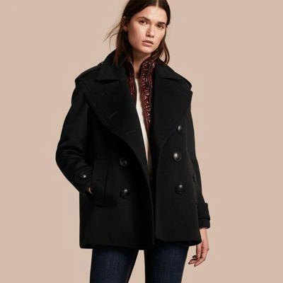 Burberry Wool Cashmere Pea Coat With Detachable Warmer In Black | ModeSens