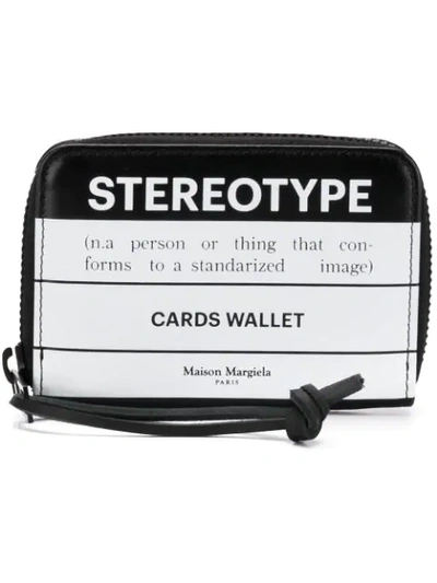 Maison Margiela Stereotype Leather Zip Card Wallet In Black And White