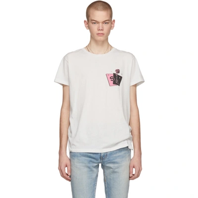 Saint Laurent Rose Graphic T-shirt In Ecru