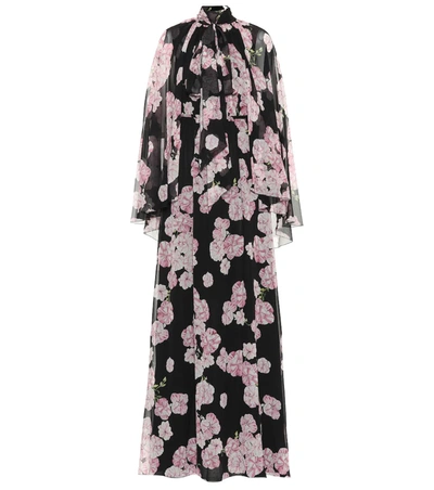 Giambattista Valli Floral-printed Silk Maxi Dress In Black Peony Rose