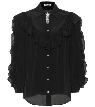 Miu Miu Embellished Silk Shirt In Black
