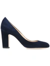 Jimmy Choo Billie 65 Navy Suede Round Toe Pumps With Chunky Heel