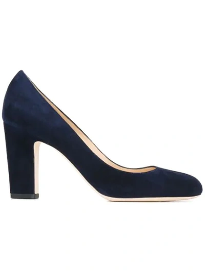 Jimmy Choo Billie 65 Navy Suede Round Toe Pumps With Chunky Heel