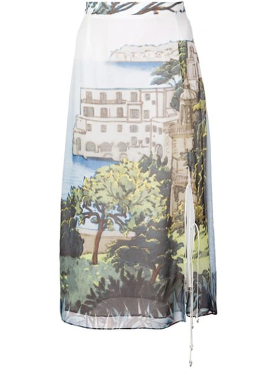 Altuzarra Landscape-print Silk-chiffon Midi Skirt In Blue