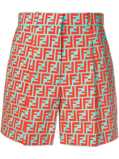 Fendi Ff-print Cotton Shorts In Orange