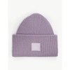 Acne Studios Pansy Face Knitted Wool Beanie In Mau Purple