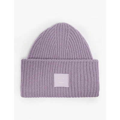 Acne Studios Pansy Face Knitted Wool Beanie In Mau Purple