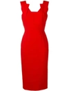 Roland Mouret Coleby Pleated V-neck Fitted Sheath Dress In Poppy Red