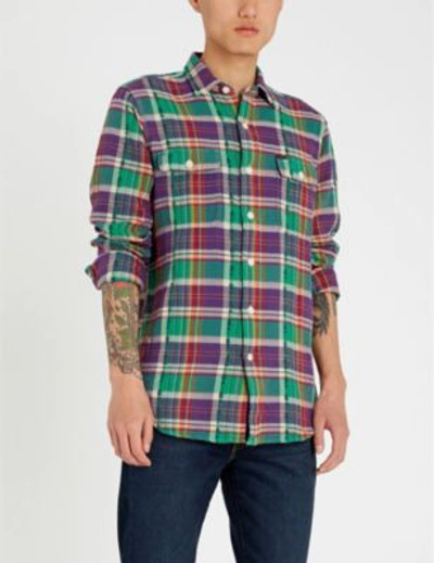 Polo Ralph Lauren Checked Regular-fit Cotton-flannel Shirt In Purple/green