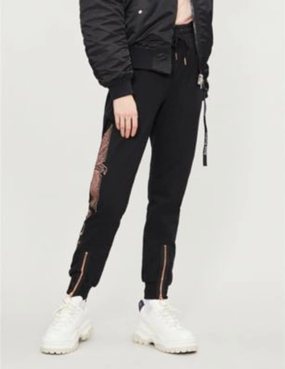Boy London Eagle-embroidered Cotton-jersey Jogging Bottoms In Black/rose Gold