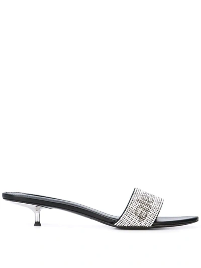 Alexander Wang Jo Embellished Crystal Leather Mule Sandals In Black