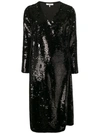 Ganni Sequin-coated Wrap Long Dress In Black