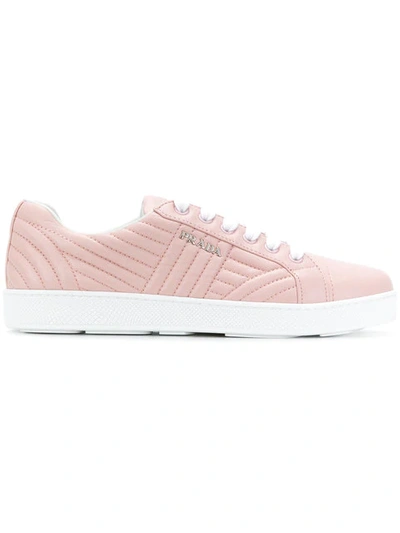 Prada Stitched Leather Low-top Sneakers In Pink