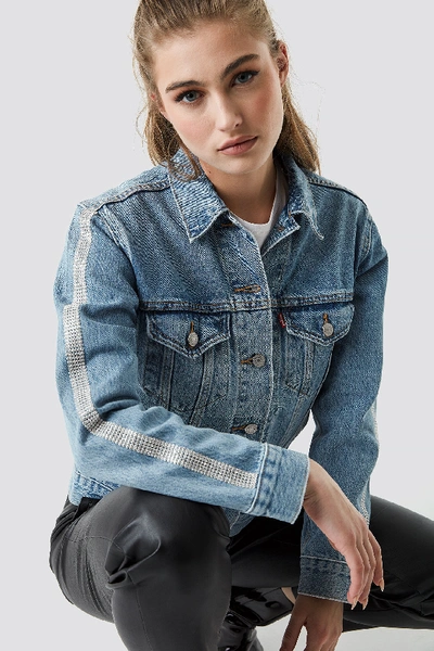 Levi's Tux Stripe Trucker Jacket Blue In Med Indigo - Worn In