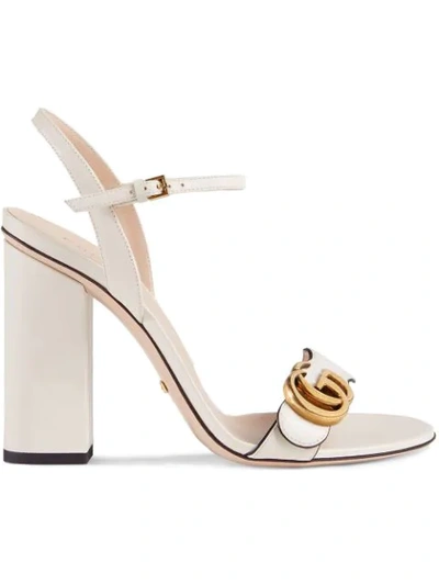 Gucci Marmont Logo-embellished Leather Sandals In Neutrals