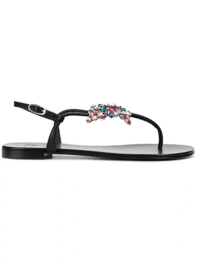 Giuseppe Zanotti Crystal Butterfly Thong Sandals In Black