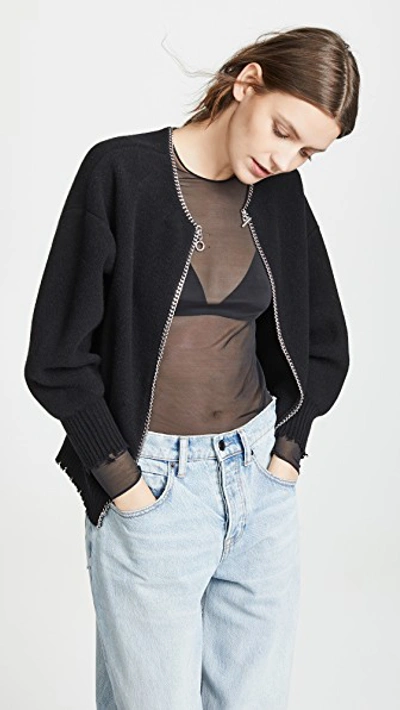 Alexander Wang Split Back Cardigan With Chain Placket In Black