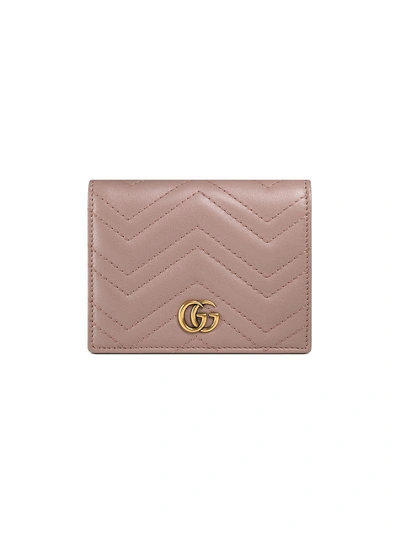 Gucci Gg Marmont Card Case In Nude Matelassé Leather