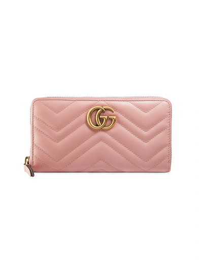 Gucci Gg Marmont Zip Around Wallet In Light Pink