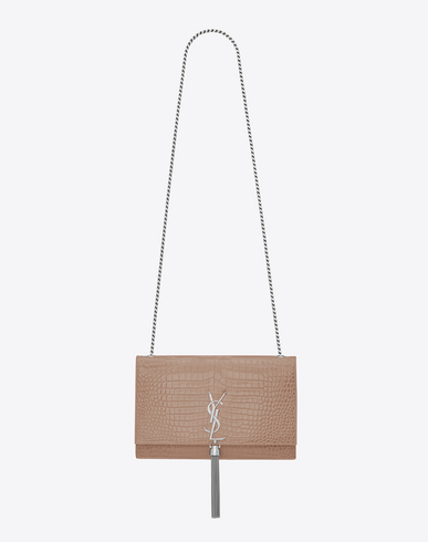 kate medium with tassel in crocodile embossed shiny leather