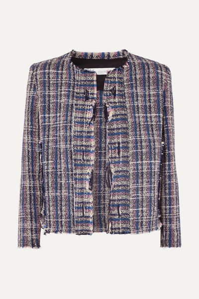 Iro Frannie Distressed Cotton-blend Tweed Jacket In Blue