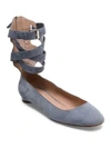 Valentino Garavani Suede Ankle Strap Ballerina Flats In Deep Blue