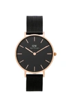 Daniel Wellington Women's Petite Cornwall Black Polyester Watch 28mm In Black/ Rose Gold