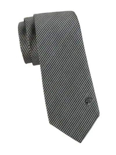 Versace Silk Diagonal Stripe Tie In Silver