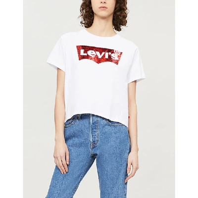 Levi's Sequin Logo Cotton-jersey T-shirt In White | ModeSens