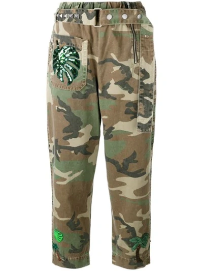 Marc Jacobs Embellished Camouflage-print Cotton-twill Tapered Pants In Army Green