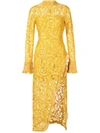 Alexis Fala Ruffle-trimmed Side-split Lace Dress In Gold Lace