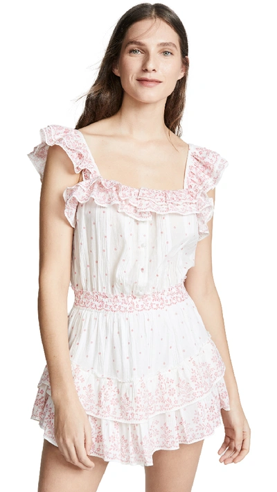 Loveshackfancy Marina Floral Polka Dot Plisse Ruffle Mini A-line Dress In Meringue