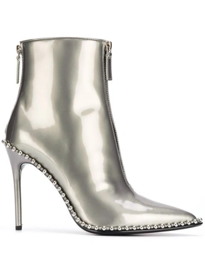 Alexander Wang Eri Studded Metallic Patent-leather Ankle Boots In Silver