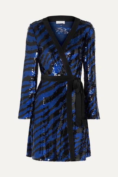 Rixo London Maria Tiger-print Sequined Chiffon Mini Dress In Bright Blue