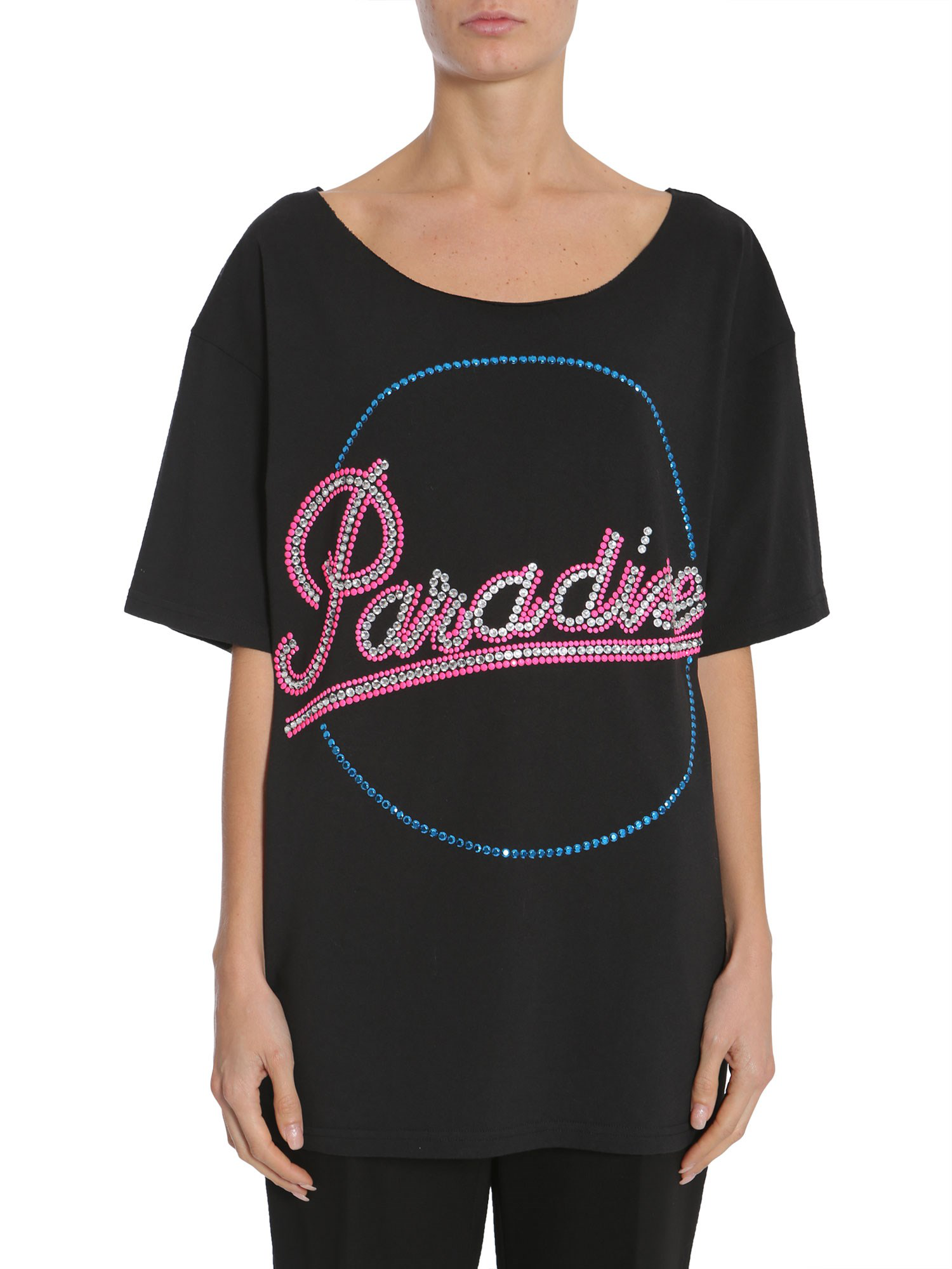 Womens Black Jersey Crystal Embellished T-Shirt by Nude 