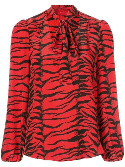 Rixo London Moss Pussy-bow Tiger-print Silk-crepe Blouse In Red