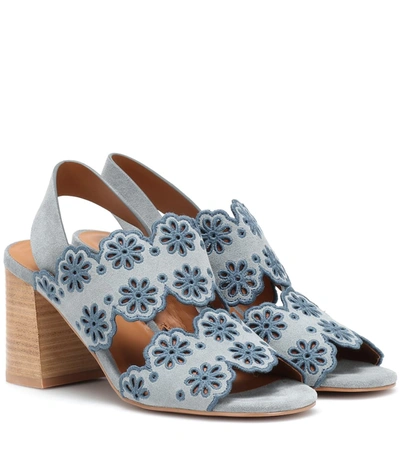 See By Chloé Embroidered Suede Sandals In Blue