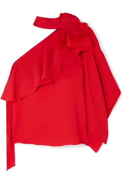 Costarellos One-shoulder Ruffled Crepe And Organza Top In Red