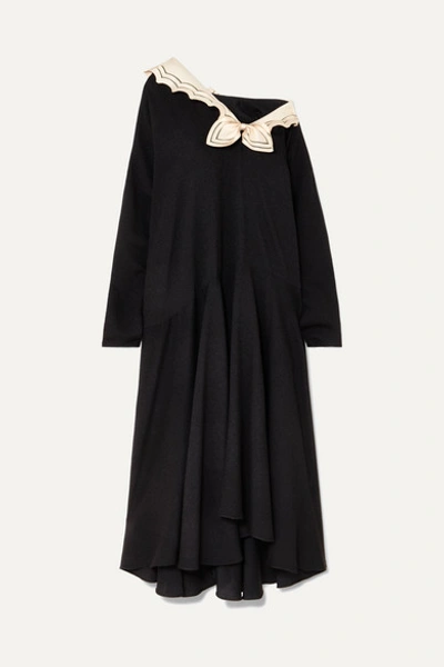Gucci Oversized Silk-trimmed Crepe Midi Dress In Black