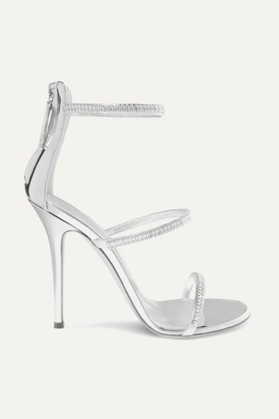 Giuseppe Zanotti Harmony Crystal-embellished Mirrored-leather Sandals In Silver