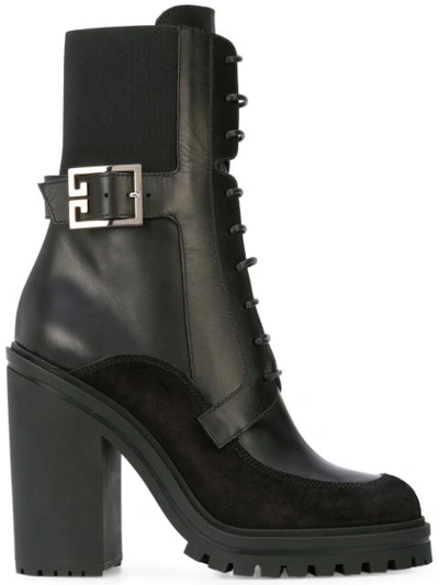 Givenchy Aviator Suede And Mesh-trimmed Leather Ankle Boots In Black