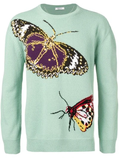 Valentino Butterfly-intarsia Wool And Cashmere-blend Jumper In Green