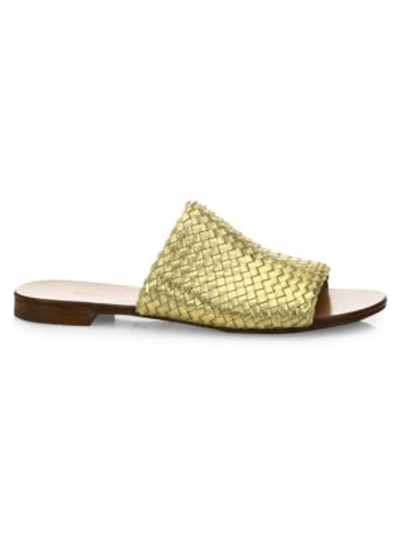 Michael Kors Byrne Woven Metallic Leather Slides In Gold