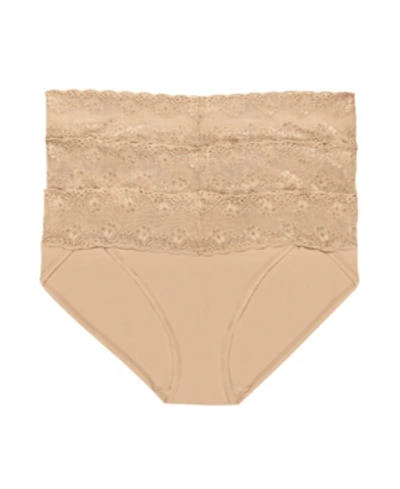 Natori Bliss Perfection Lace Waist Bikini Underwear 3-pack 756092mp In Cafe