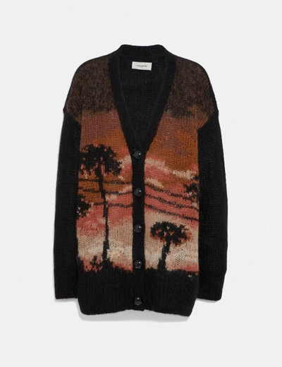 Coach Palm Tree Intarsia Cardigan In Brown - Size S