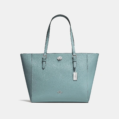 Coach Turnlock Tote In Sage/silver