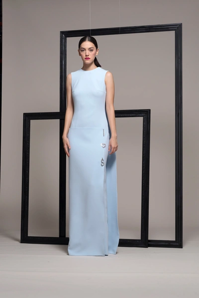 Isabel Sanchis Sleeveless Blue Evening Gown