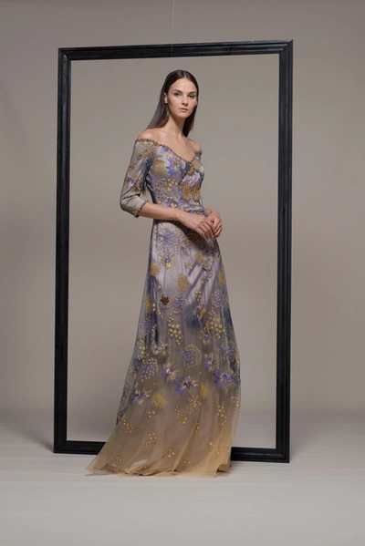 Isabel Sanchis 3/4 Sleeve Embroidered Gown