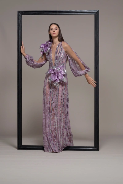 Isabel Sanchis Embellished Sheer Illusion Evening Gown